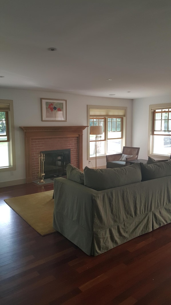 Smart TV, fireplace, DVD player, books
