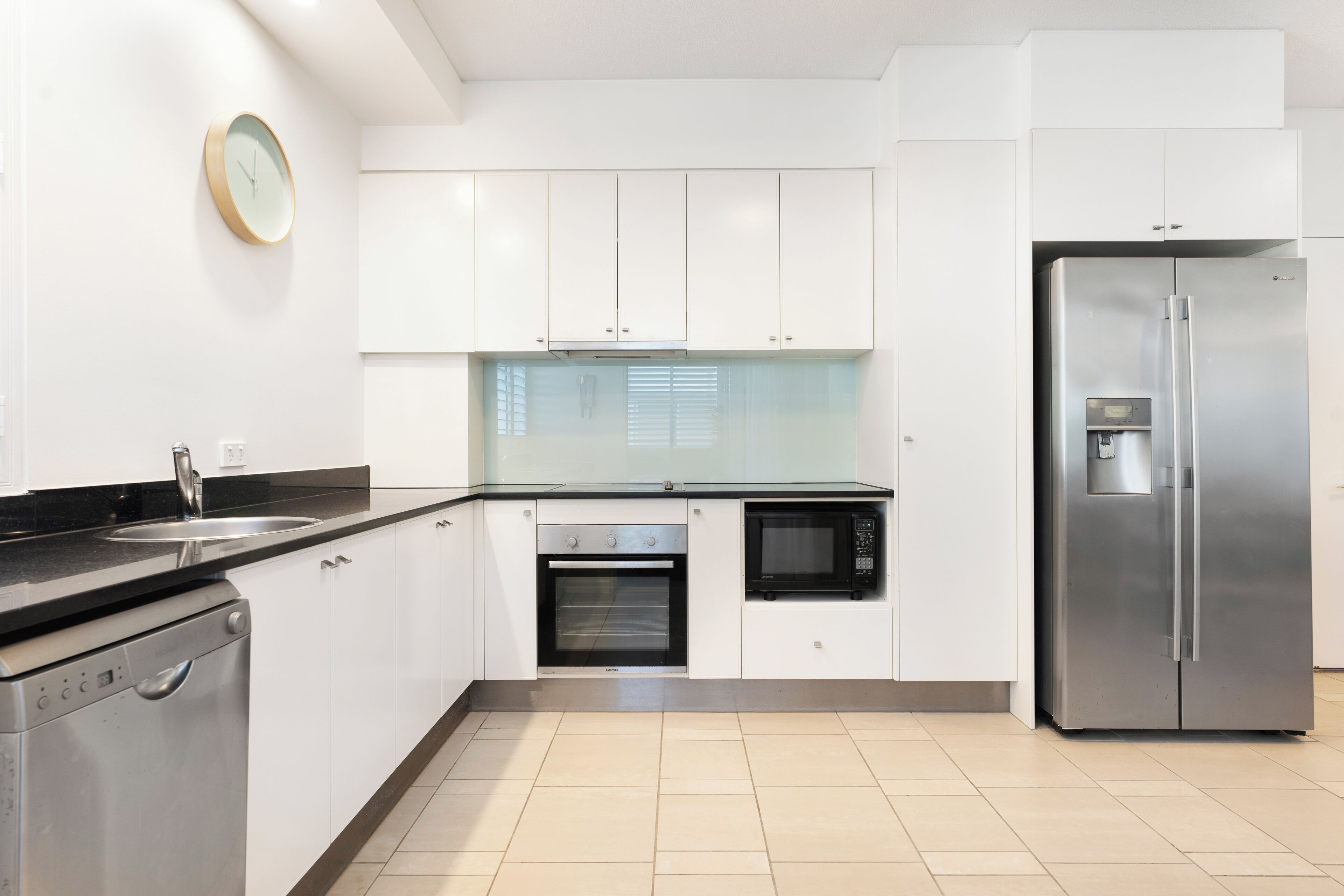 fridge, microwave, coffee/tea maker, electric kettle