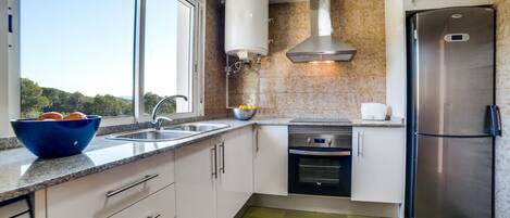 Fridge, microwave, oven, dishwasher