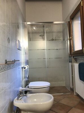 Hair dryer, towels, toilet paper