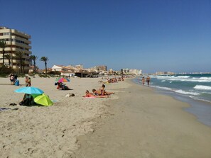 Beach nearby, sun loungers