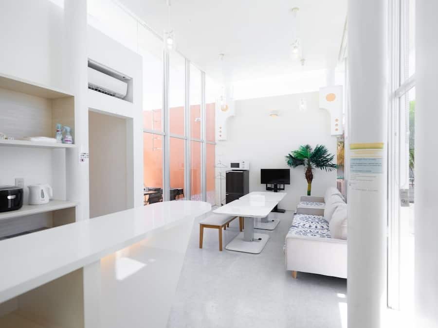 Flat-screen TV, DVD player, toys