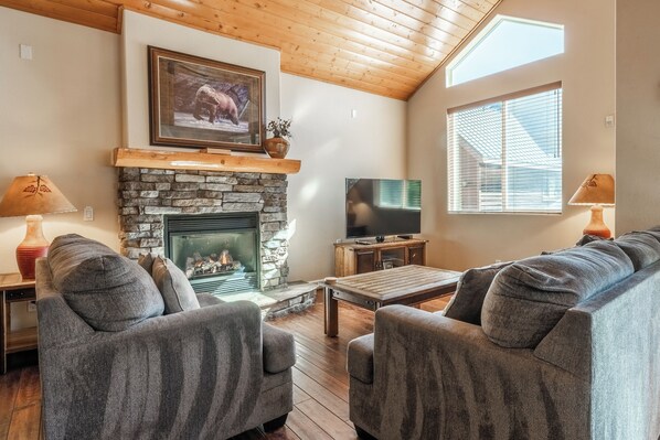 TV, fireplace, DVD player, stereo