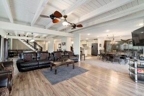 Smart TV, fireplace, DVD player, books