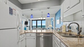 Coffee/tea maker, fridge, microwave, oven - Oceanfront Two Bedroom Condo - Crescent Sands H-5 (North Myrtle Beach)
