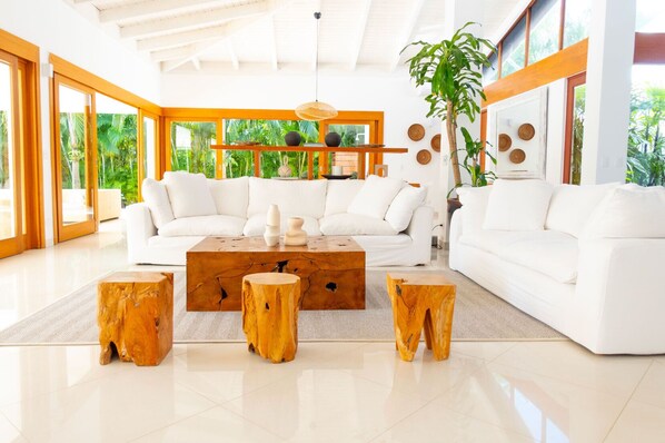 TV connectée, livres, vidéothèque, chaîne hi-fi