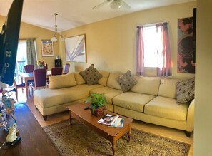 Una Smart TV, una chimenea, un reproductor de DVD