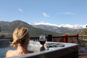 With stunning views from the hot tub with seats 6.