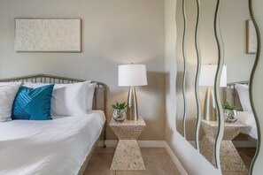 3 bedrooms, desk, blackout drapes, iron/ironing board