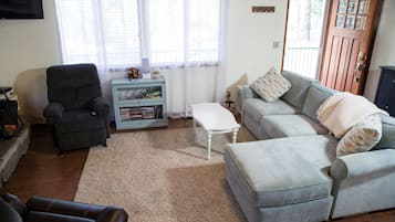 TV, fireplace, DVD player, video library
