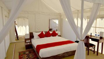 Superior Luxury Tent | Desk, rollaway beds, bed sheets