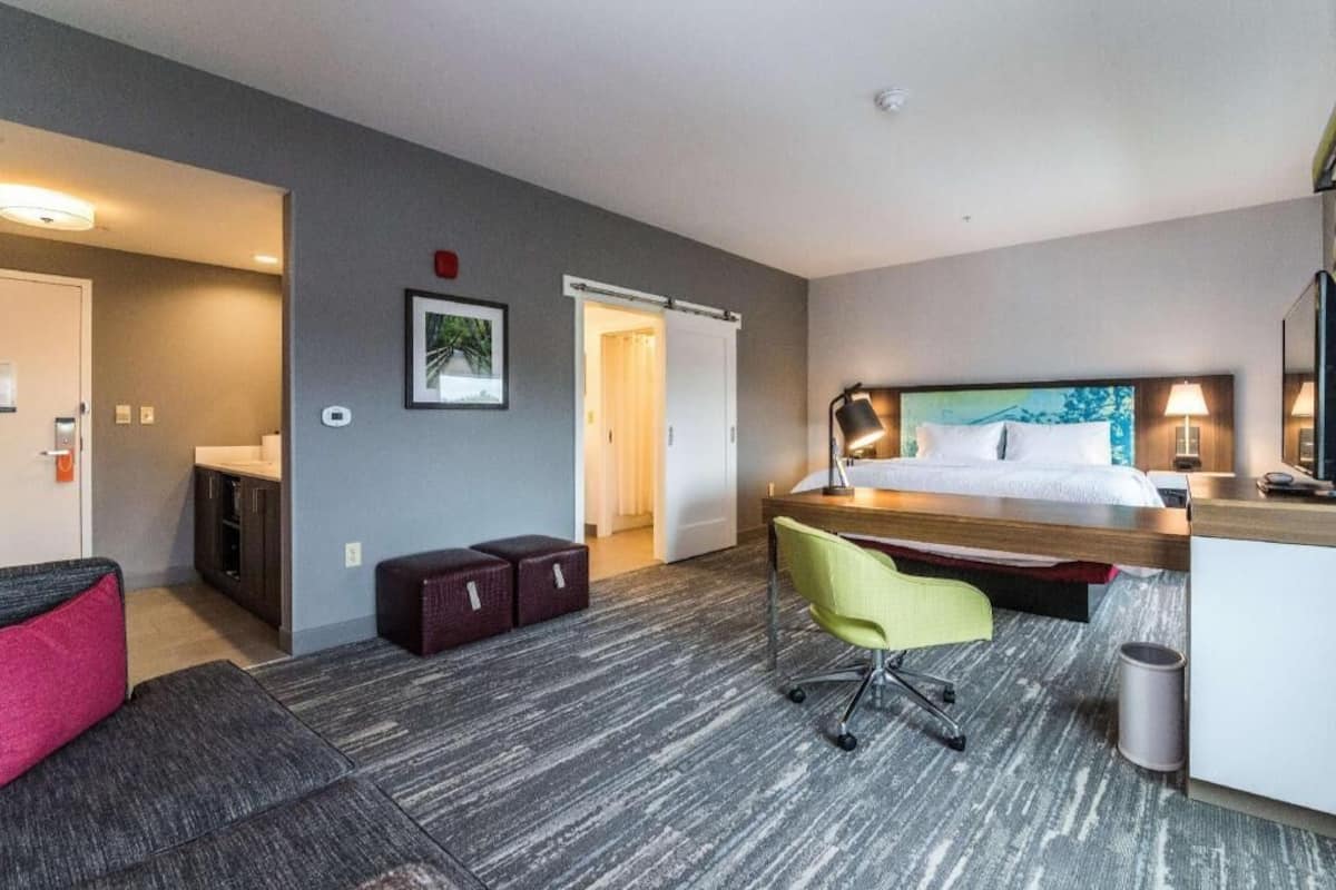 In-room safe, desk, laptop workspace, blackout curtains