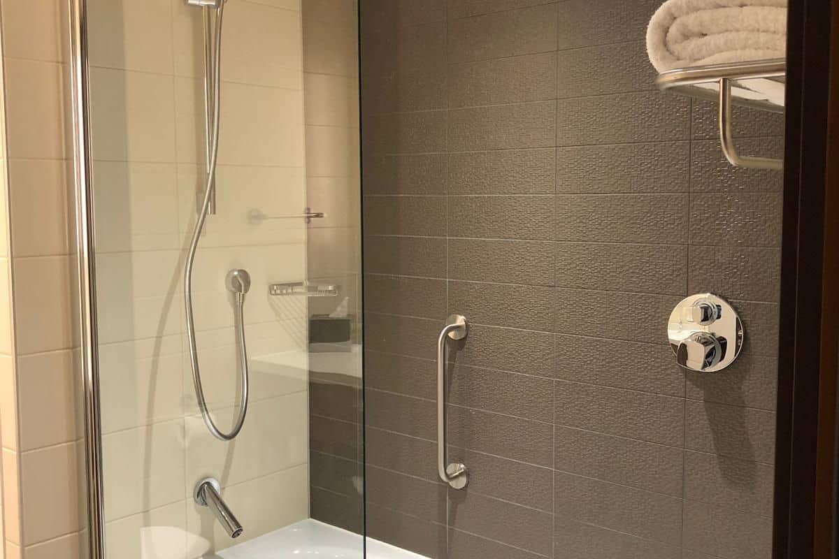 combined shower/bathtub, hair dryer