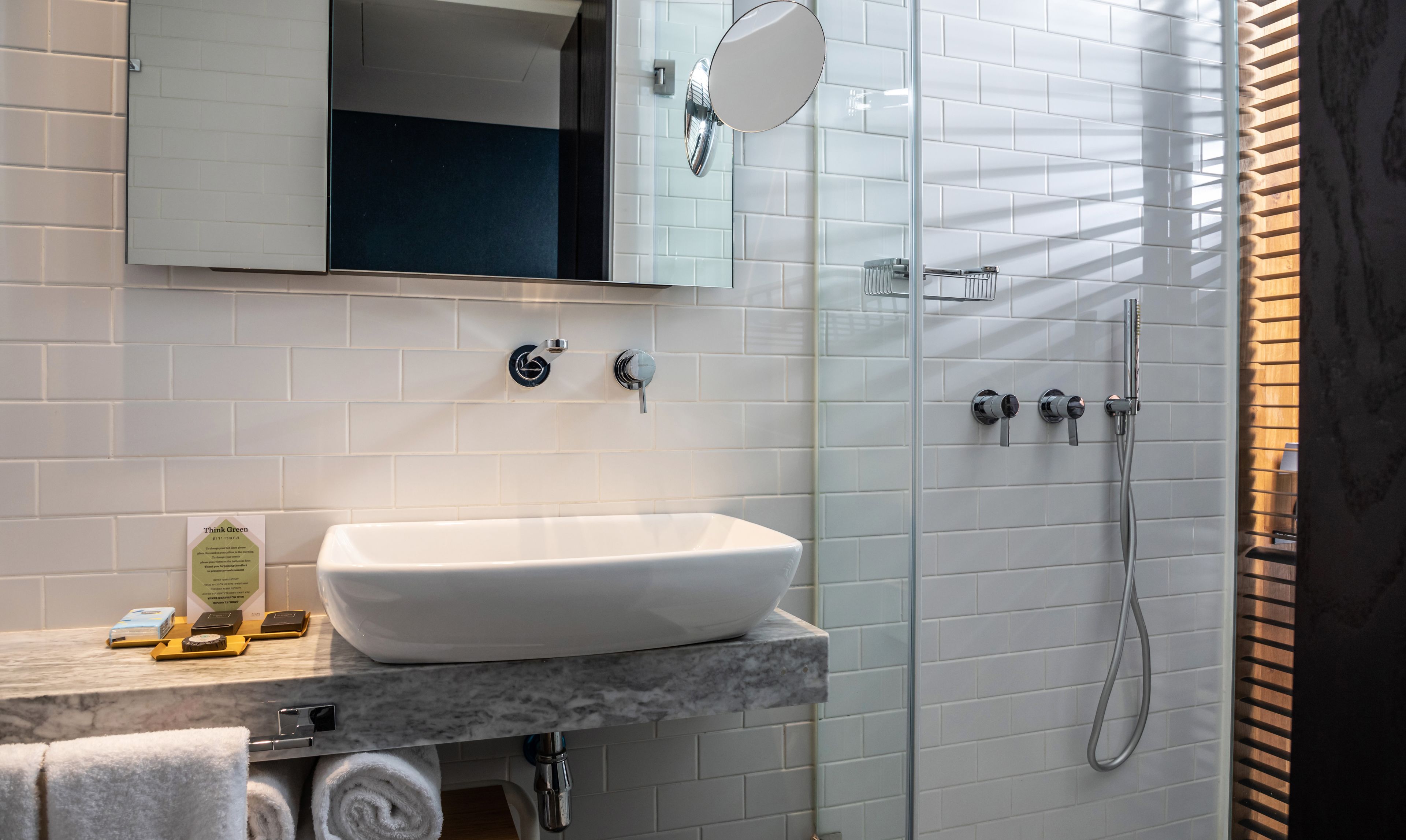 standard room | bathroom | shower, free toiletries, hair dryer, towels