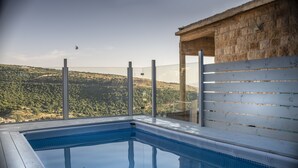A swimming pool with a view of a mountainous landscape. - Old School (Ein Qiniyye)