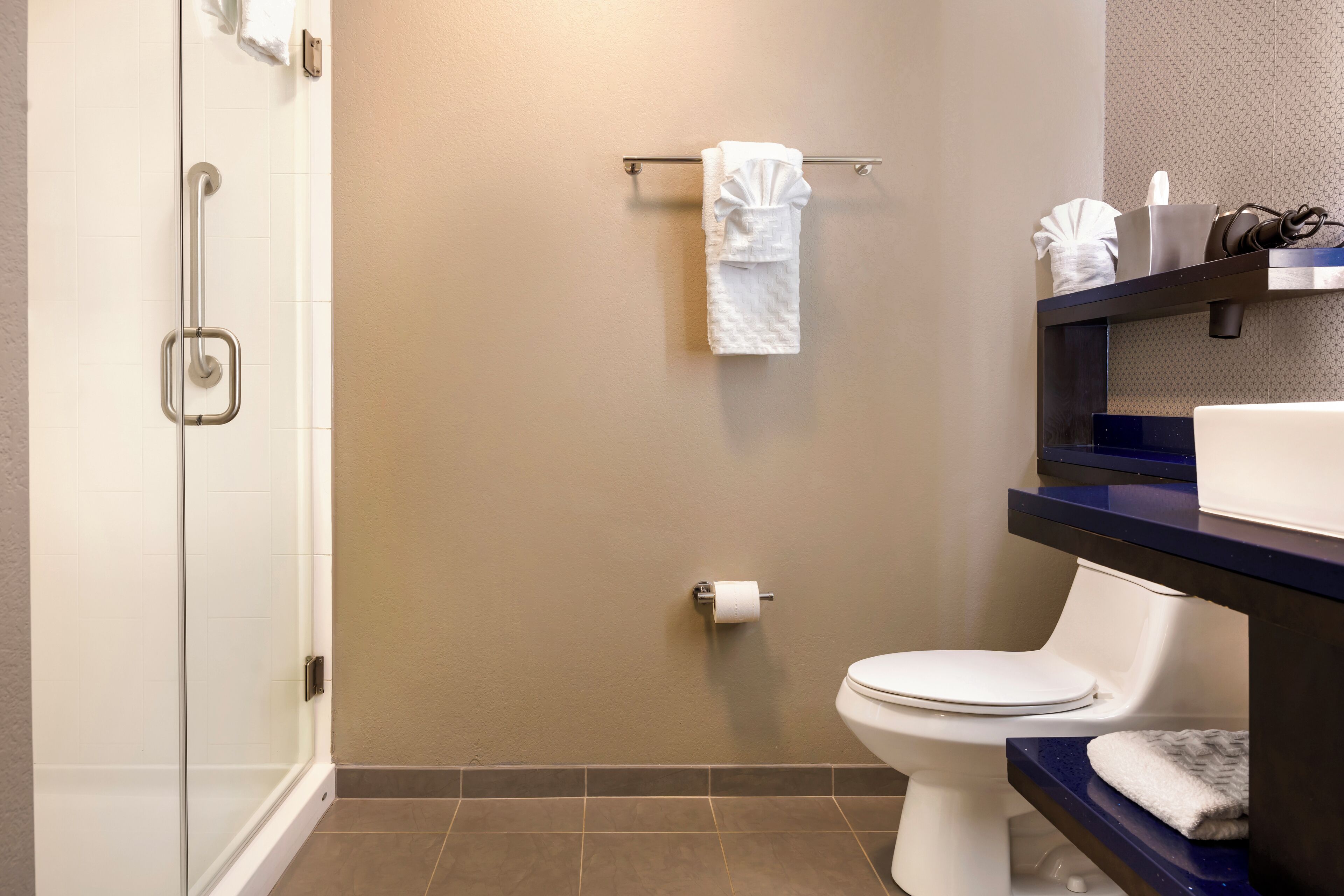 free toiletries, hair dryer, towels, soap