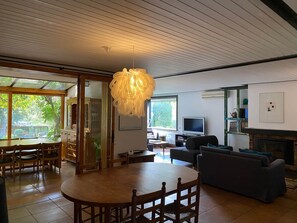 TV, fireplace, table tennis
