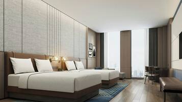 Classic-rum - 2 dubbelsängar - utsikt mot staden | Minibar, skrivbord, mörkläggningsgardiner och strykjärn/strykbräda