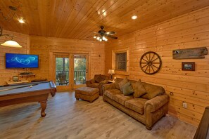 Smart TV, fireplace, video games, DVD player