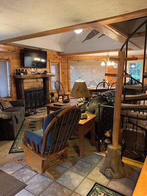 TV connectée, cheminée, lecteur de DVD