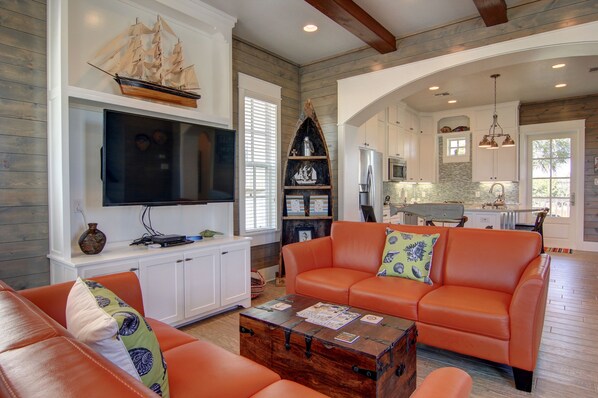 Smart TV, DVD player, books, video library