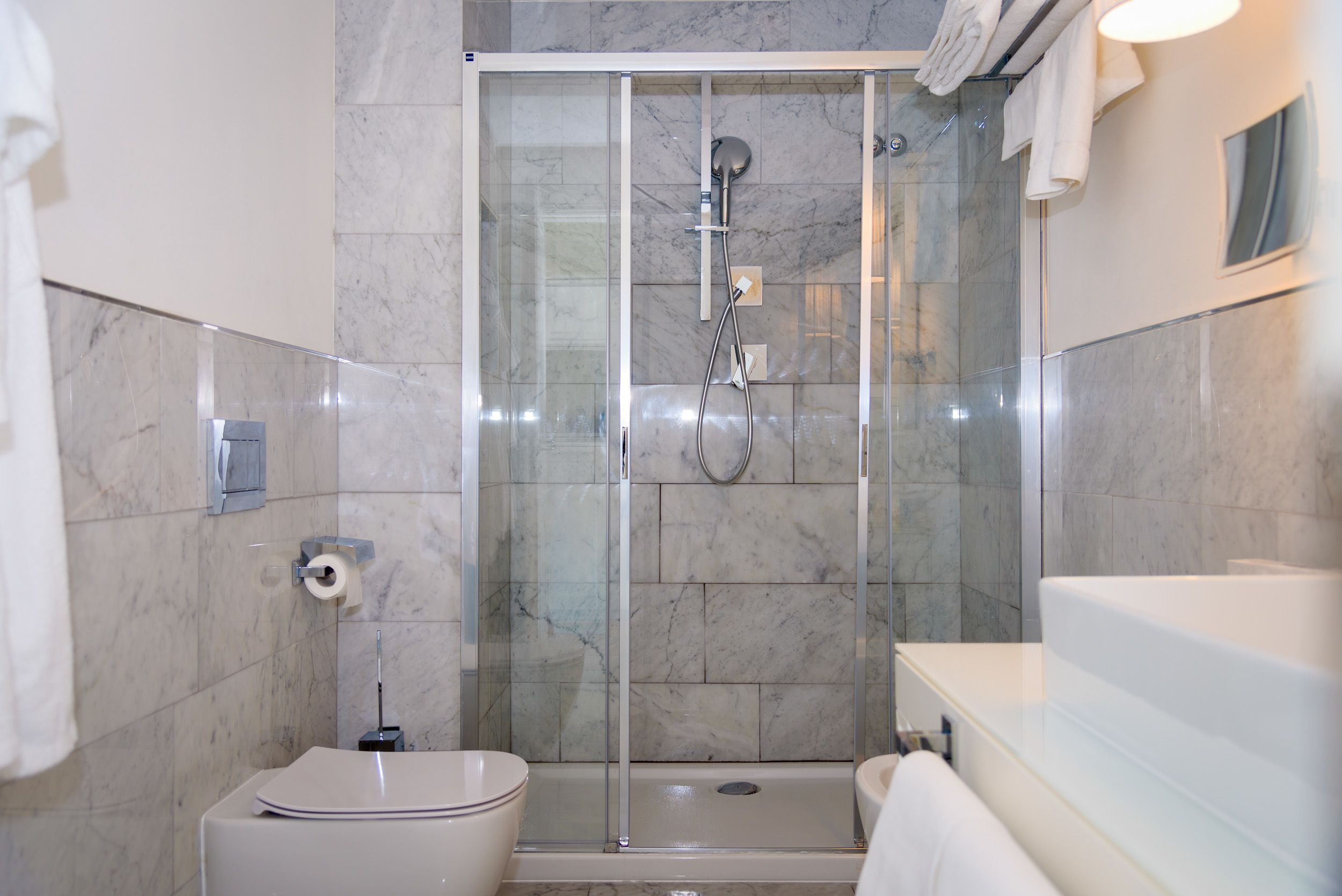 shower, free toiletries, hair dryer, bidet