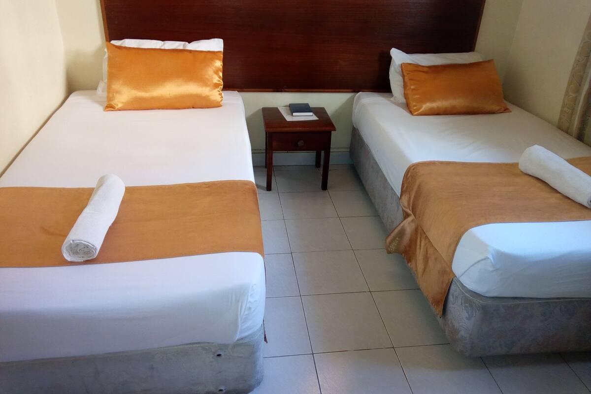 Habitación estándar con 2 camas individuales | Escritorio, tabla de planchar con plancha, wifi gratis y ropa de cama 