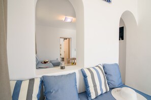 Villa, 2 Bedrooms, Beachfront | Living area | Flat-screen TV - Villa George Santorini (Santorini)