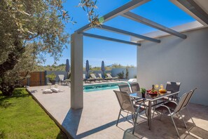 Family Villa, 2 Bedrooms, Private Pool, Pool View (Artemisia) | Egyptian cotton sheets, premium bedding, Select Comfort beds
