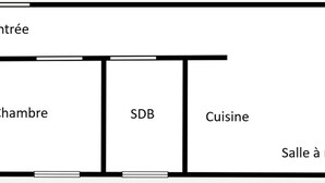 A hotel layout with an entrance, bedroom, bathroom, kitchen, dining room, maid's room, and balcony.