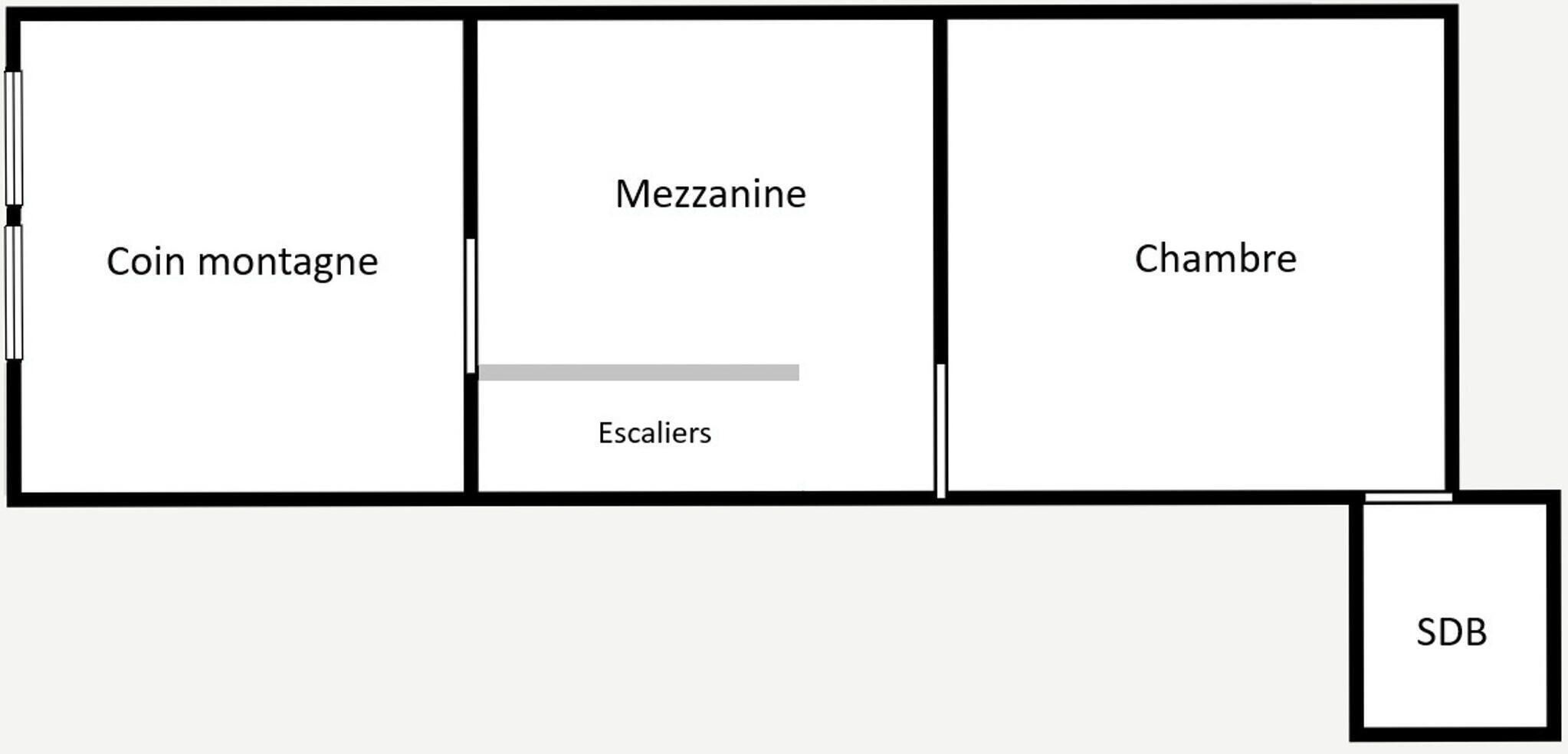 Indeling van een hotel met een muntspeelruimte, entresol, hoofdzaal en een kleinere ruimte met de aanduiding SDB.