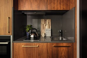 Open Plan One Bedroom Apartment | Private kitchen | Full-sized fridge, microwave, stovetop, dishwasher