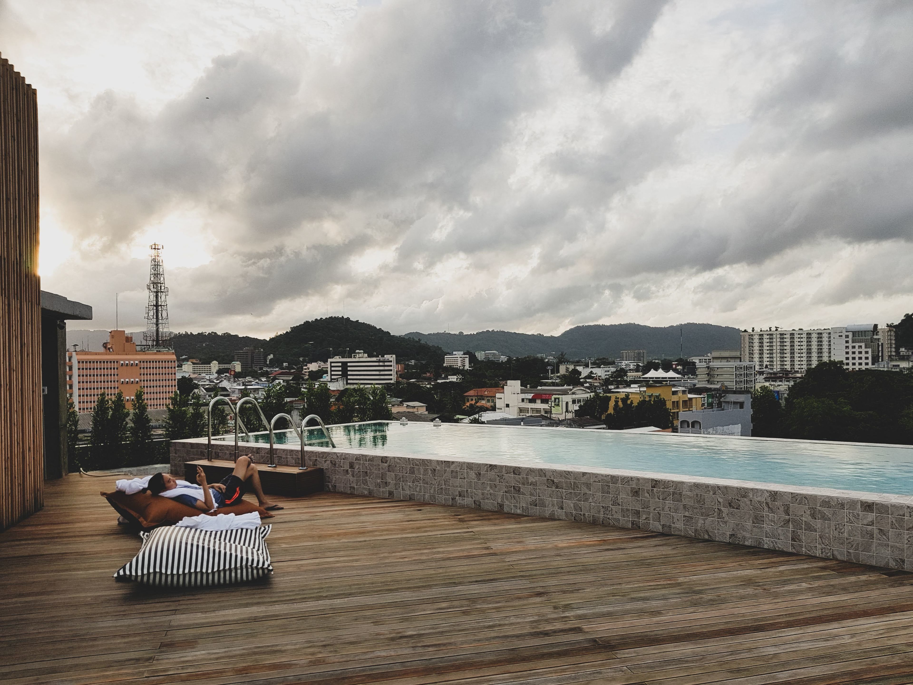 outdoor pool, pool loungers