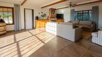 Smart TV, fireplace, stereo