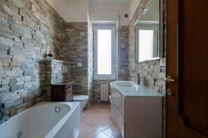 Separate bathtub and shower, jetted bath, hydromassage showerhead