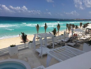 On the beach, beach towels