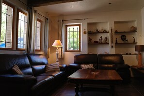 TV, fireplace, ping pong, books