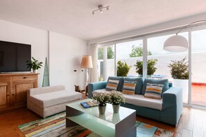 TV, fireplace, DVD player - VILLA MARA - Private villa with pool, free fast WIFI & Alarm. Views to Playa den bossa beach. (Sant Josep de Sa Talaia / San Jose)