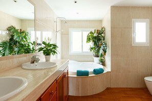 Baignoire, sèche-cheveux, serviettes fournies