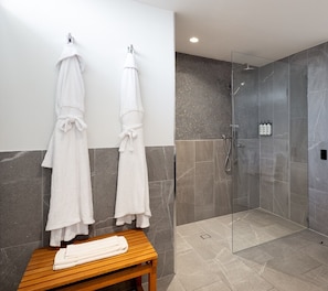 Junior Suite, 1 King Bed | Bathroom | Shower, designer toiletries, hair dryer, towels