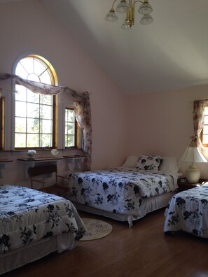 3 bedrooms, desk, iron/ironing board, travel cot