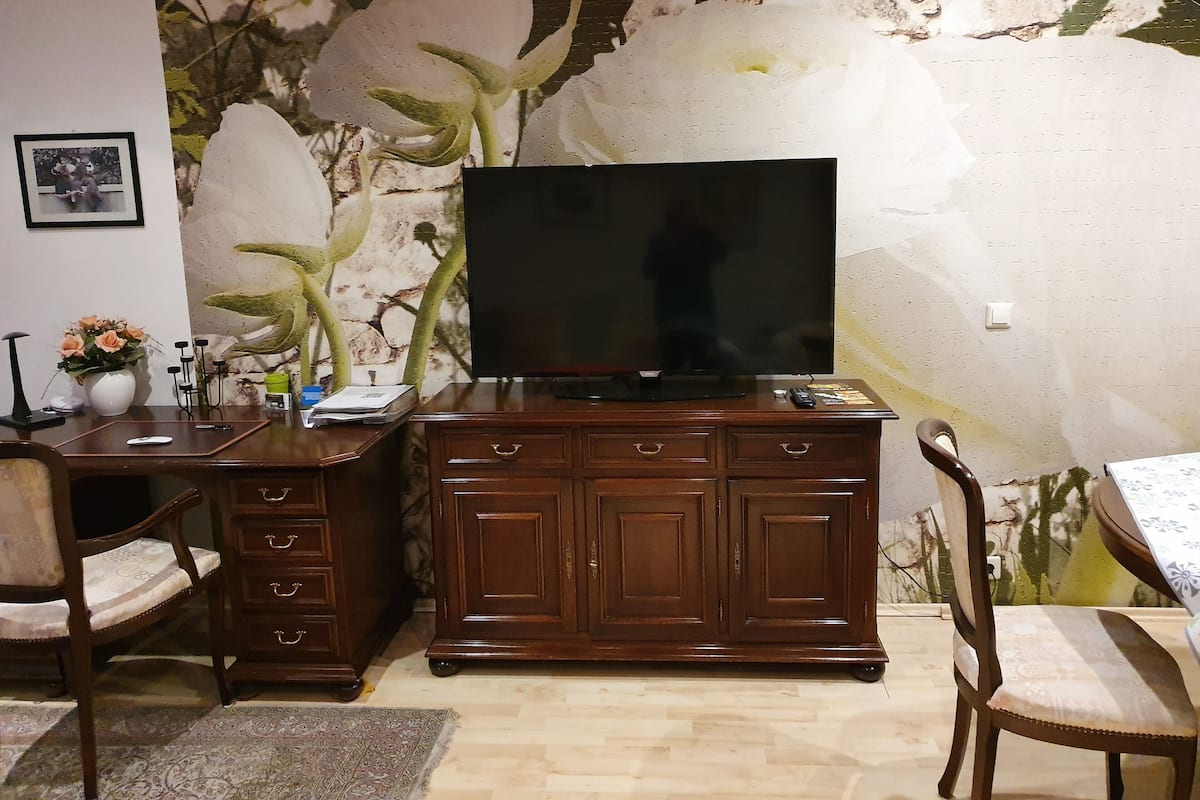 Appartamento, terrazzo | Area soggiorno | Smart TV 50 pollici con canali satellitari, TV