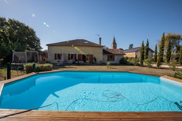 Outdoor pool, pool umbrellas, pool loungers