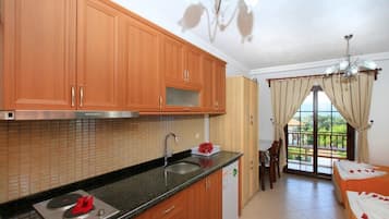 Standard-Doppelzimmer | Eigene Kochnische | Großer Kühlschrank, Herdplatte, Wasserkocher mit Kaffee-/Teezubehör