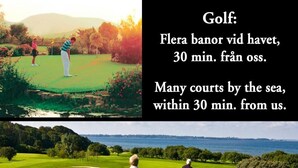 A golf course with two players, one preparing to putt and another walking. - Kullabygdens Bed & Breakfast (Jonstorp)