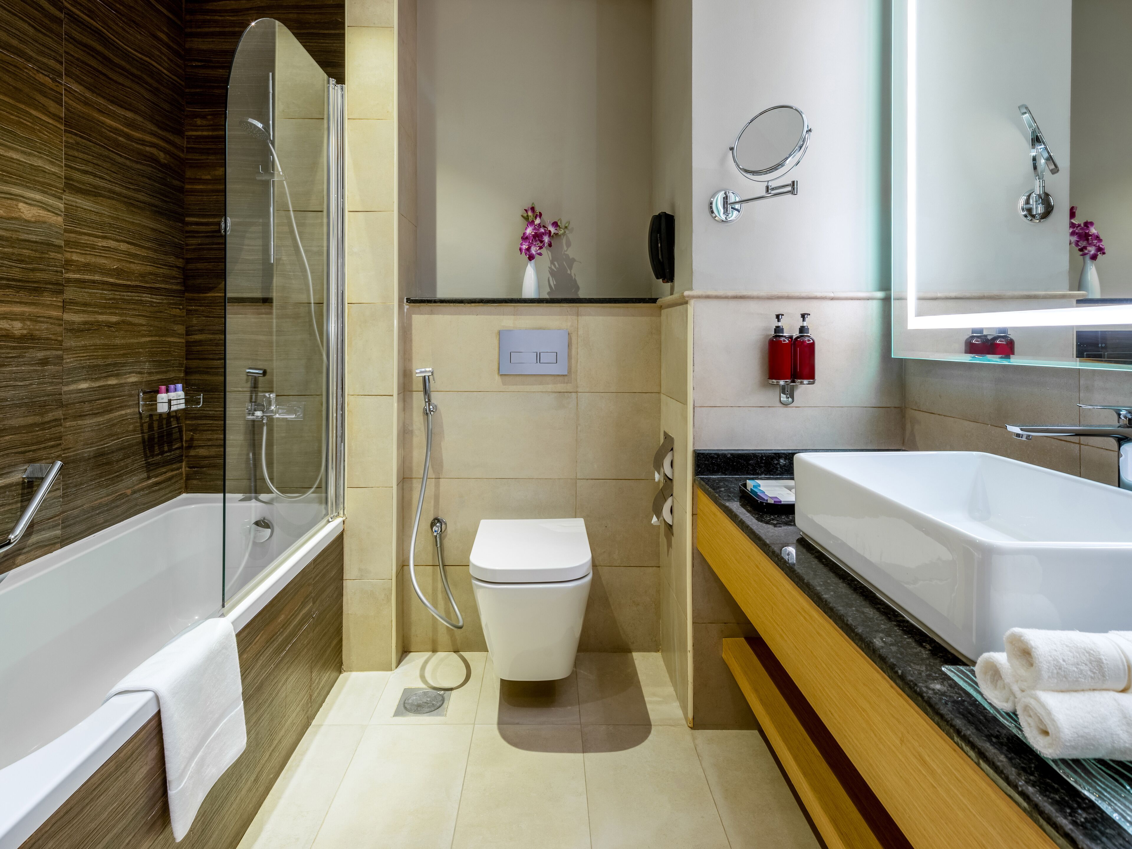 executive suite | bathroom | shower, free toiletries, hair dryer, dressing gowns