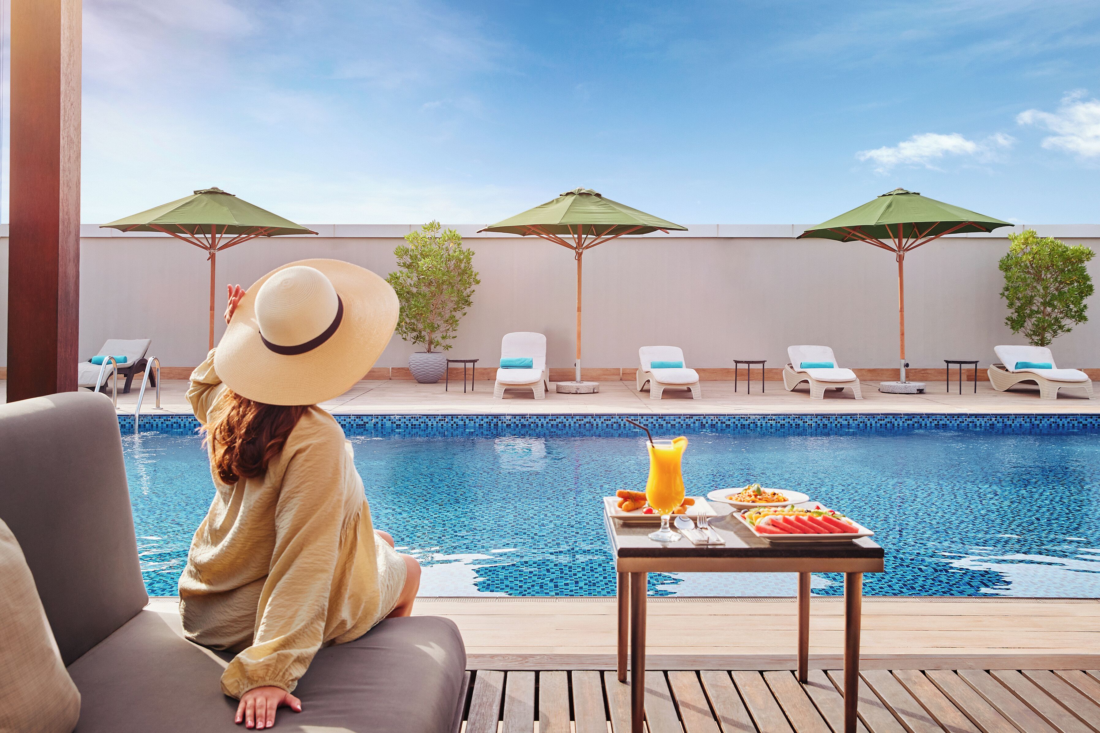 indoor pool, outdoor pool, free pool cabanas, pool umbrellas