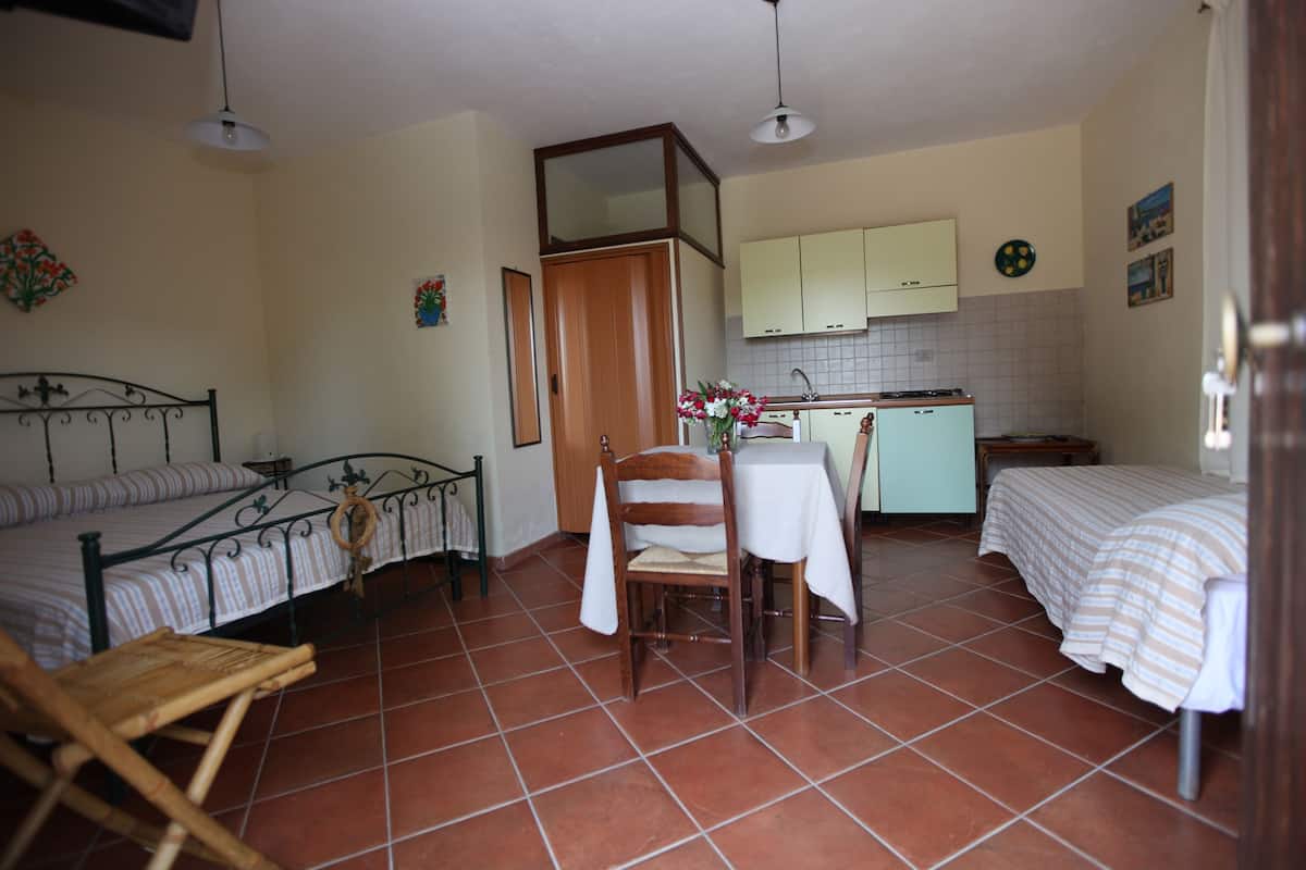 Studio, kitchenette (Clementina) | Verduisterende gordijnen, een strijkplank/strijkijzer, gratis wifi