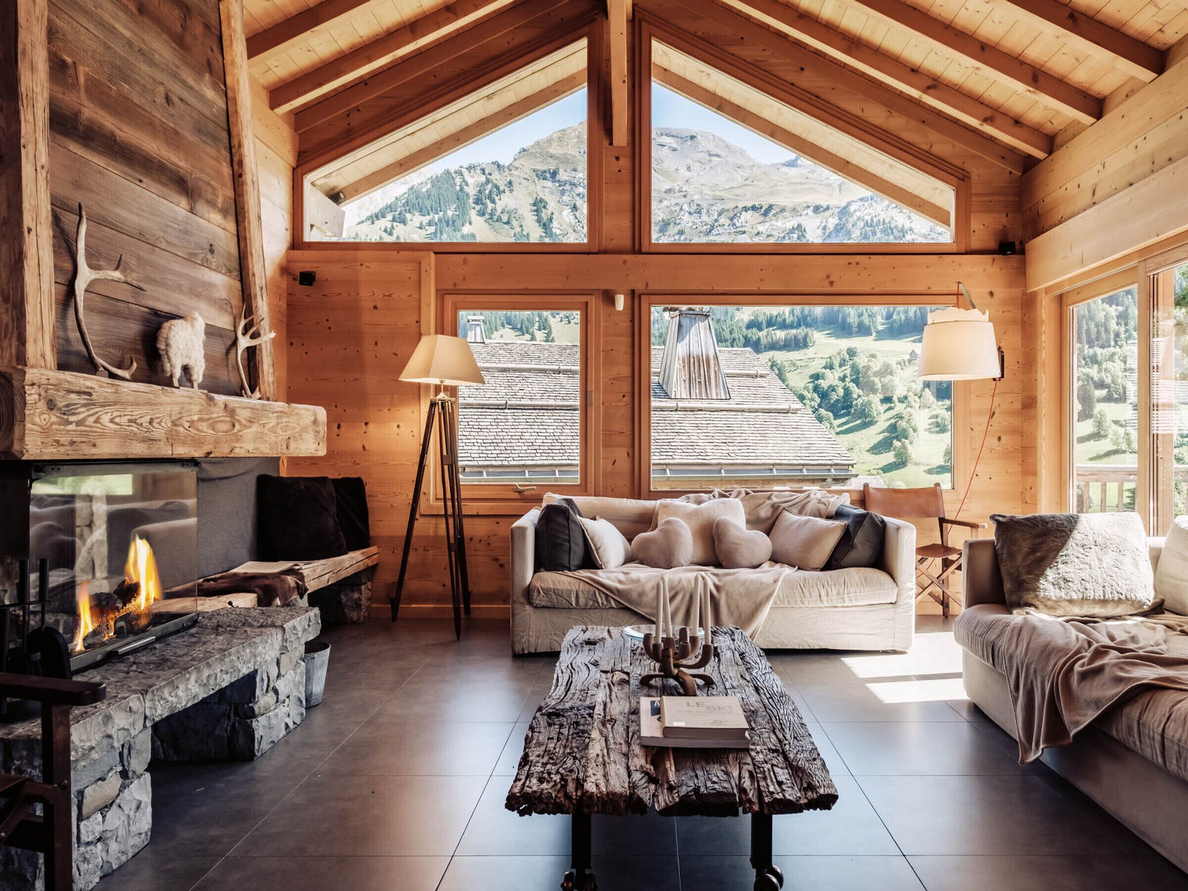 Flat-screen TV, fireplace