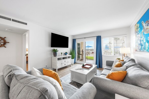 TV, DVD player, video library